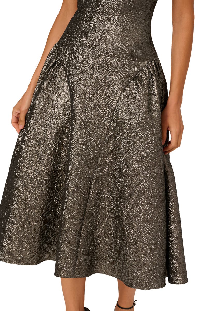 Adrianna Papell Metallic Jacquard Strapless Midi Dress, Alternate, color, Gunmetal