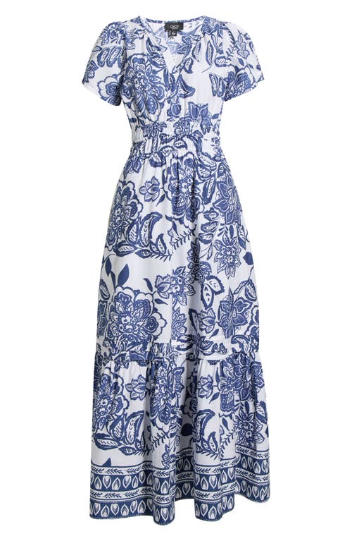 Cece Floral Smocked Waist Maxi Dress In Blue