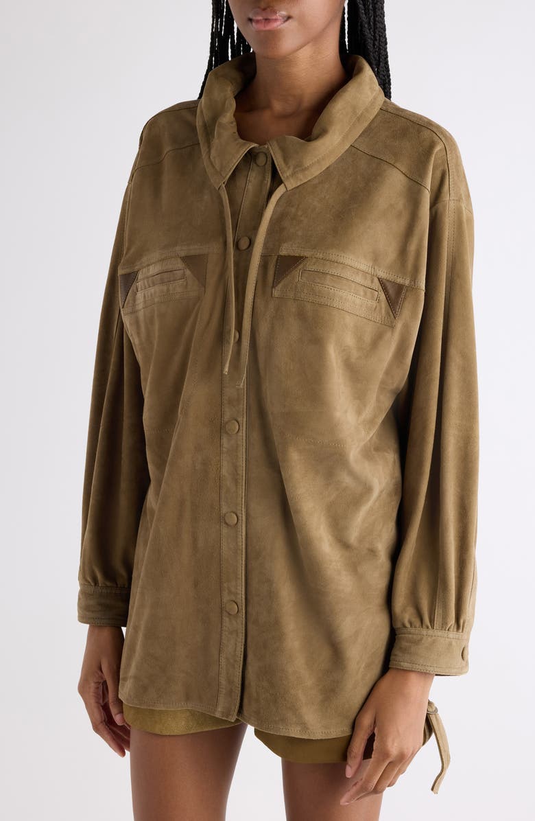 Isabel Marant Maldia Oversize Suede Snap Shirt, Alternate, color, Bronze