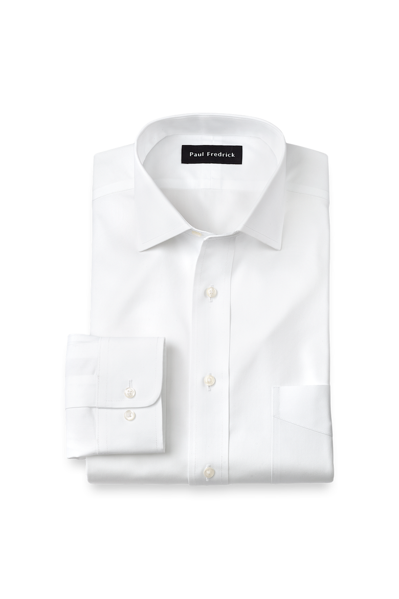 Non-iron Cotton Pinpoint Solid Spread Collar Dress Shirt, Main, color, White