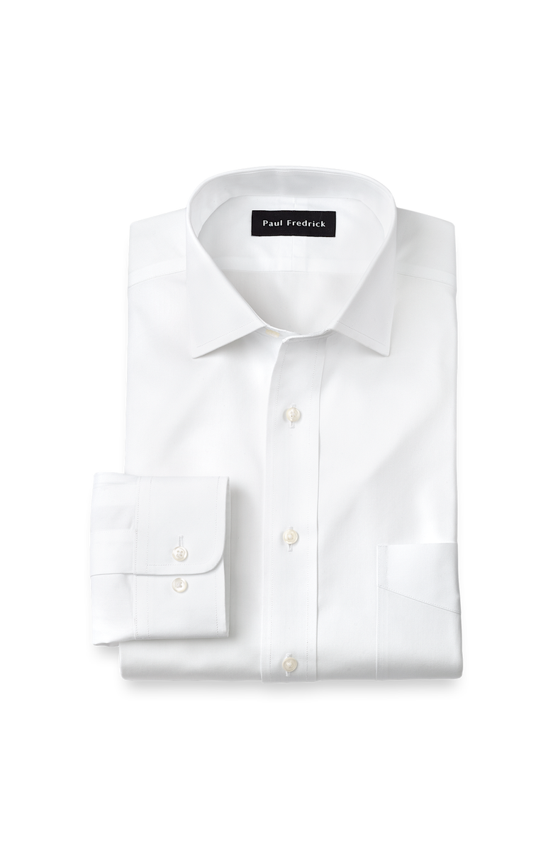Paul Fredrick Non-iron Cotton Pinpoint Solid Spread Collar Dress Shirt, Main, color, White