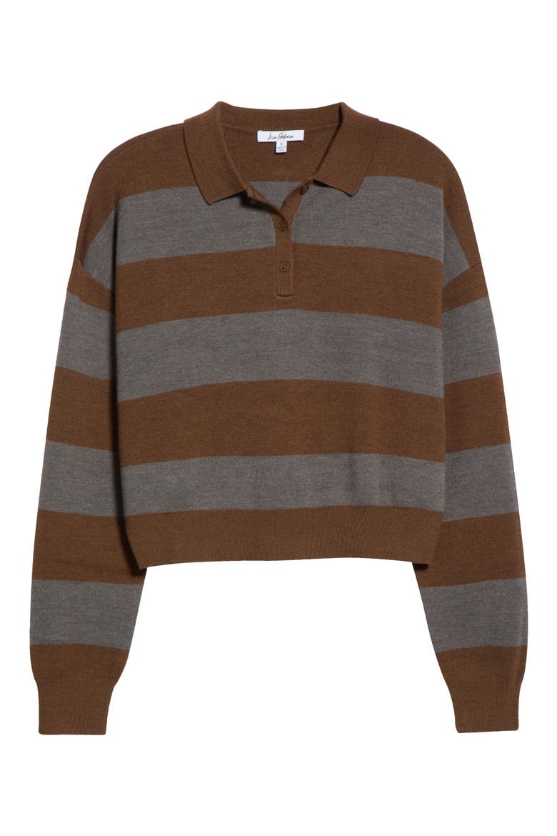 Striped Wool Blend Polo Sweater, Alternate, color, WALNUT