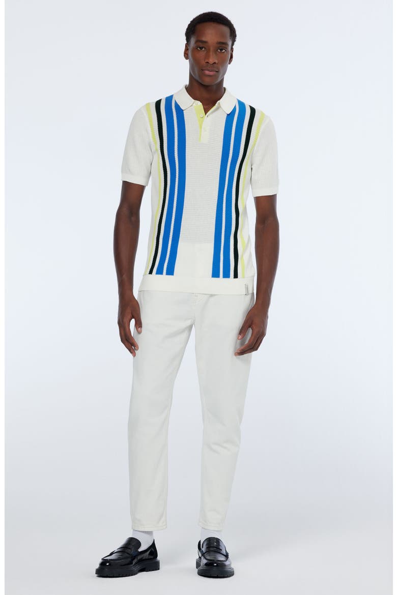 Stripe Textured Cotton Knit Polo, Alternate, color, SWAN