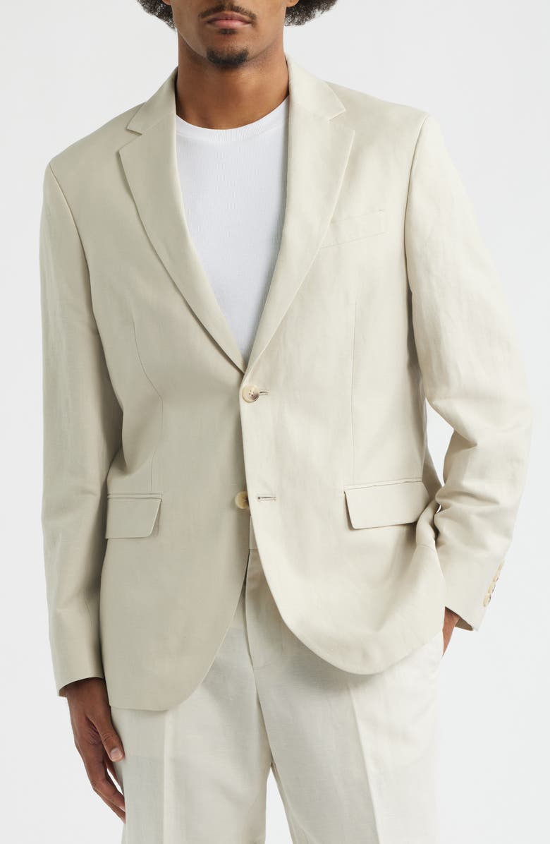Open Edit Slim Fit Solid Linen Blend Sport Coat, Alternate, color, Beige Birch