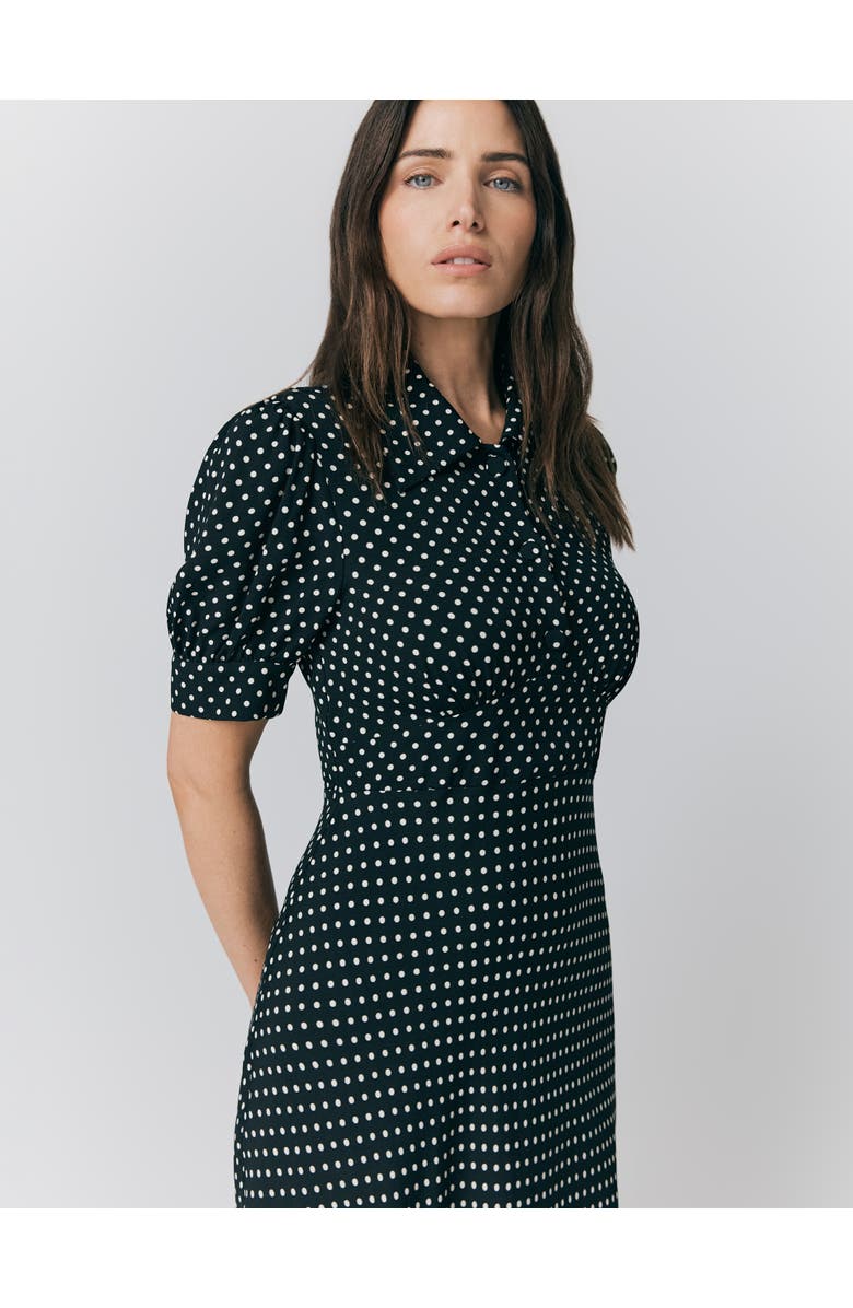 Ghost London Wilma Crepe Polka Dot Midi Tea Dress, Alternate, color, Black Spot