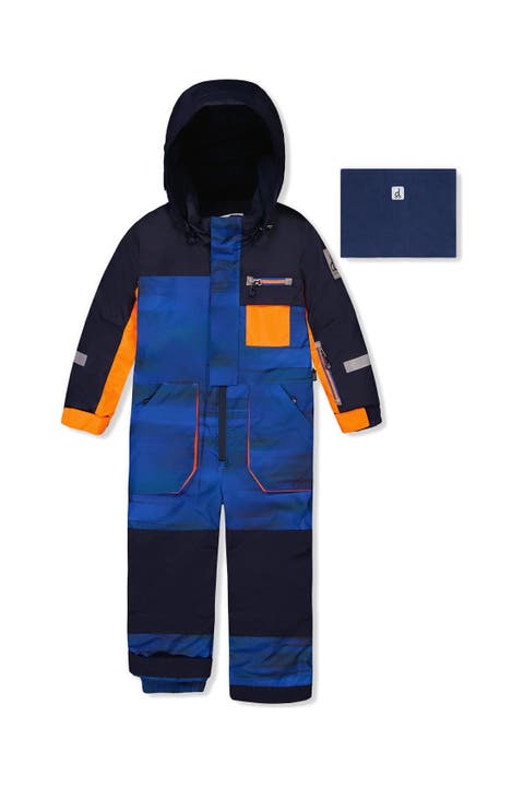 Play Striped Detachable Hood Fleece Neckwarmer One Piece Snowsuit