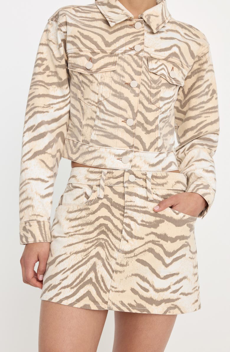 Good American Good '90s Tiger Print Denim Miniskirt, Alternate, color, Brown Tiger