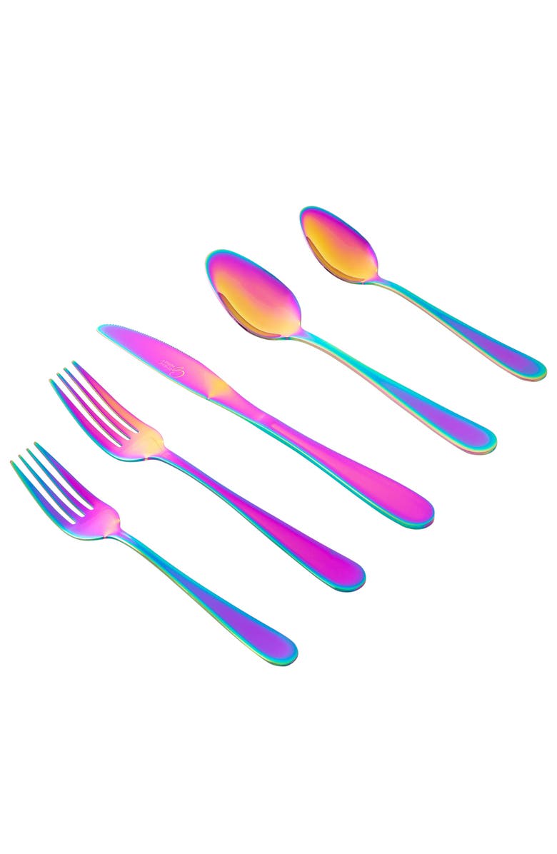 Gibson Home Stravidia 20 Piece Flatware set in Rainbow Stainless Steel, Alternate, color, Rainbow