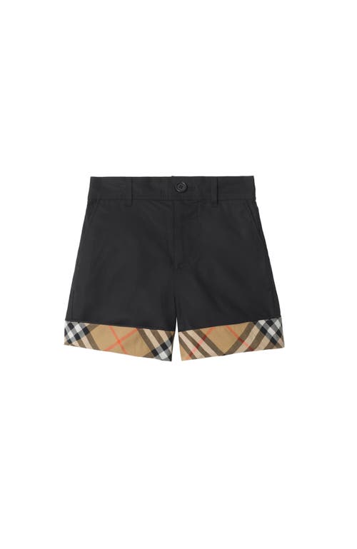 Burberry Childrens Check Turn-up Cotton Shorts In Black