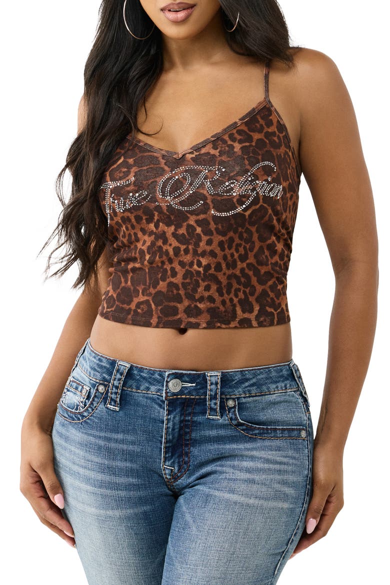 Crystal Logo Leopard Print Crop Camisole Tank, Main, color, LEOPARD
