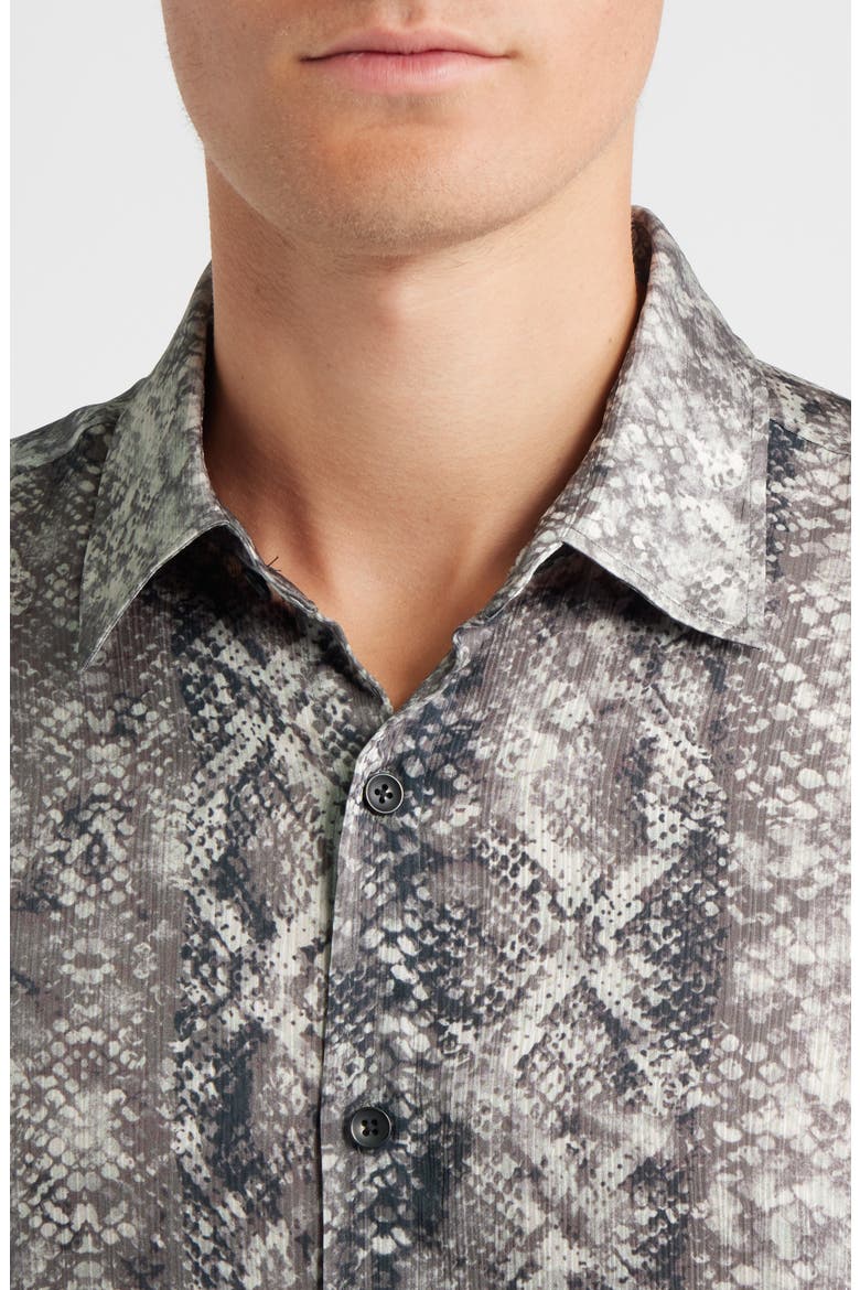 Snakeskin Print Satin Button-Up Shirt, Alternate, color, BLACK- GREY SLITHER STRIPE