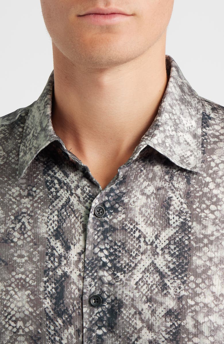 Open Edit Snakeskin Print Satin Button-Up Shirt, Alternate, color, Black- Grey Slither Stripe
