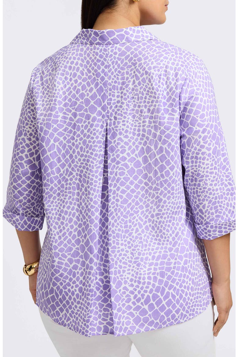 Agnes Print Three-Quarter Sleeve Linen Blend Popover Top, Alternate, color, AMETHYST/ WHITE