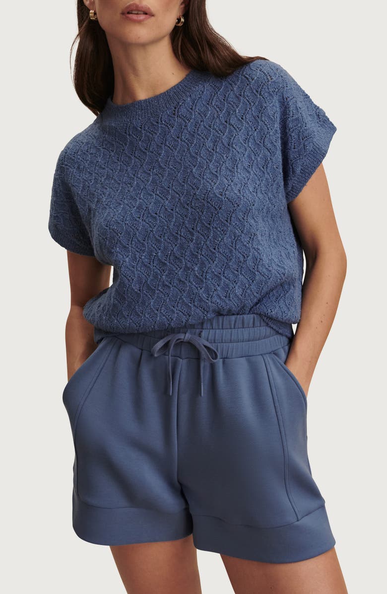 Varley Manae Textured Pointelle Cotton Blend Sweater, Main, color, Bijou Blue