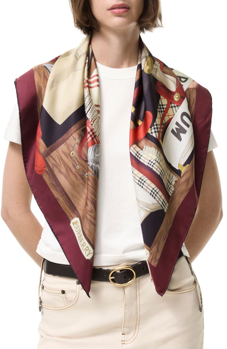Burberry Wardrobe Silk Square Scarf, Alternate, color, Oxblood