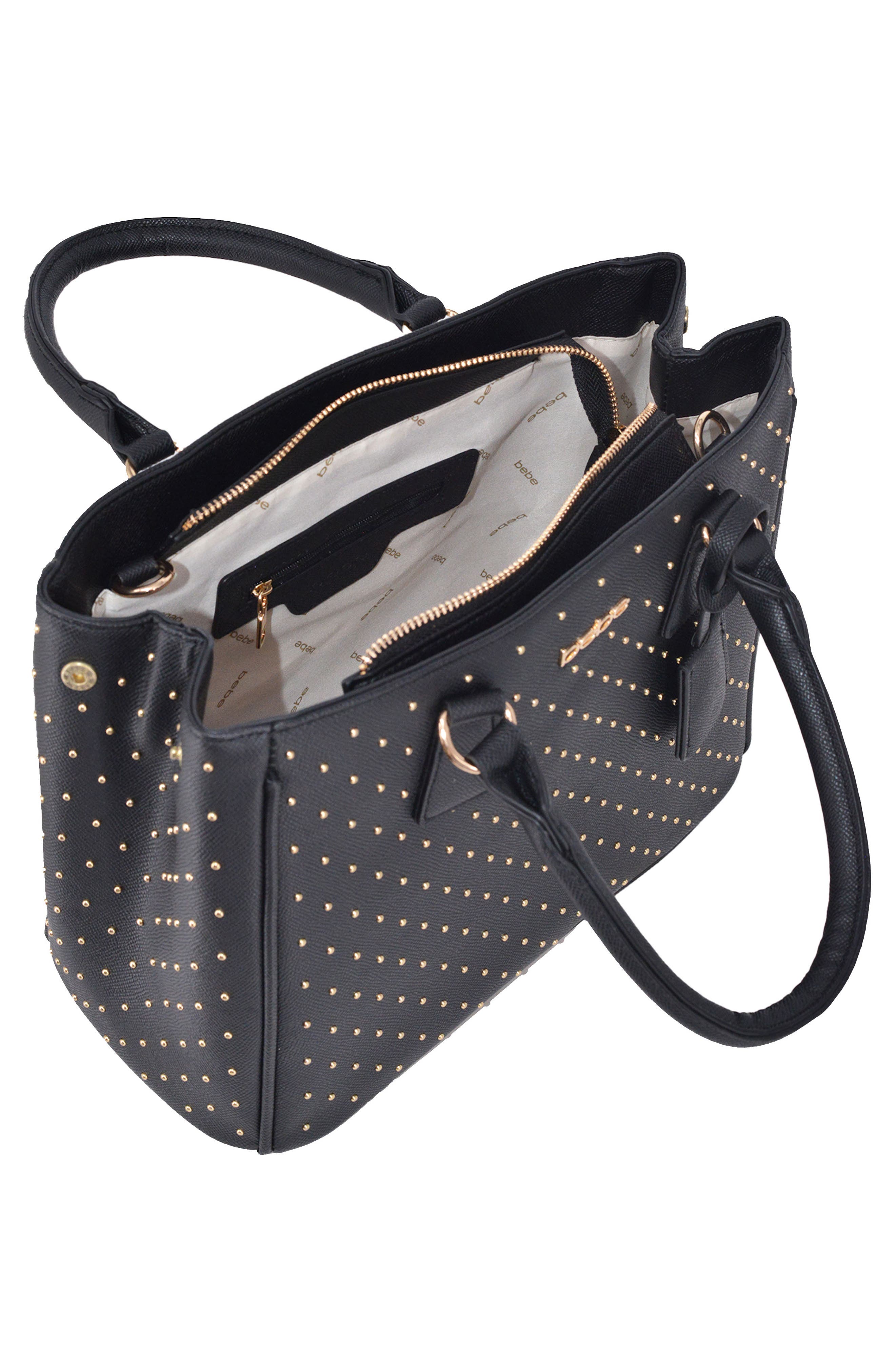 bebe Sagan Studded Satchel, Alternate, color, Black