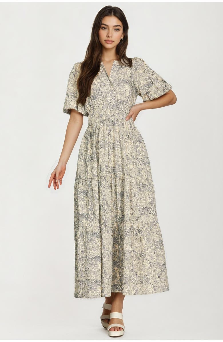 Knit and Lounge Floral Print Smocked Waist Maxi Dress with Short Sleeves, Alternate, color, 