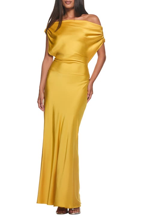 Kahlo Off the Shoulder Satin Maxi Dress