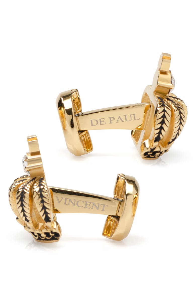 Cufflinks, Inc. Vincent De Paul 3D Crown Gold Crystal Cuff Links & Stud Set, Alternate, color, Gold
