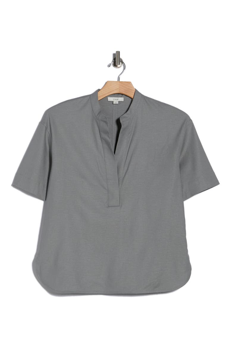 Short Sleeve Linen Blend Top, Alternate, color, SEA STONE