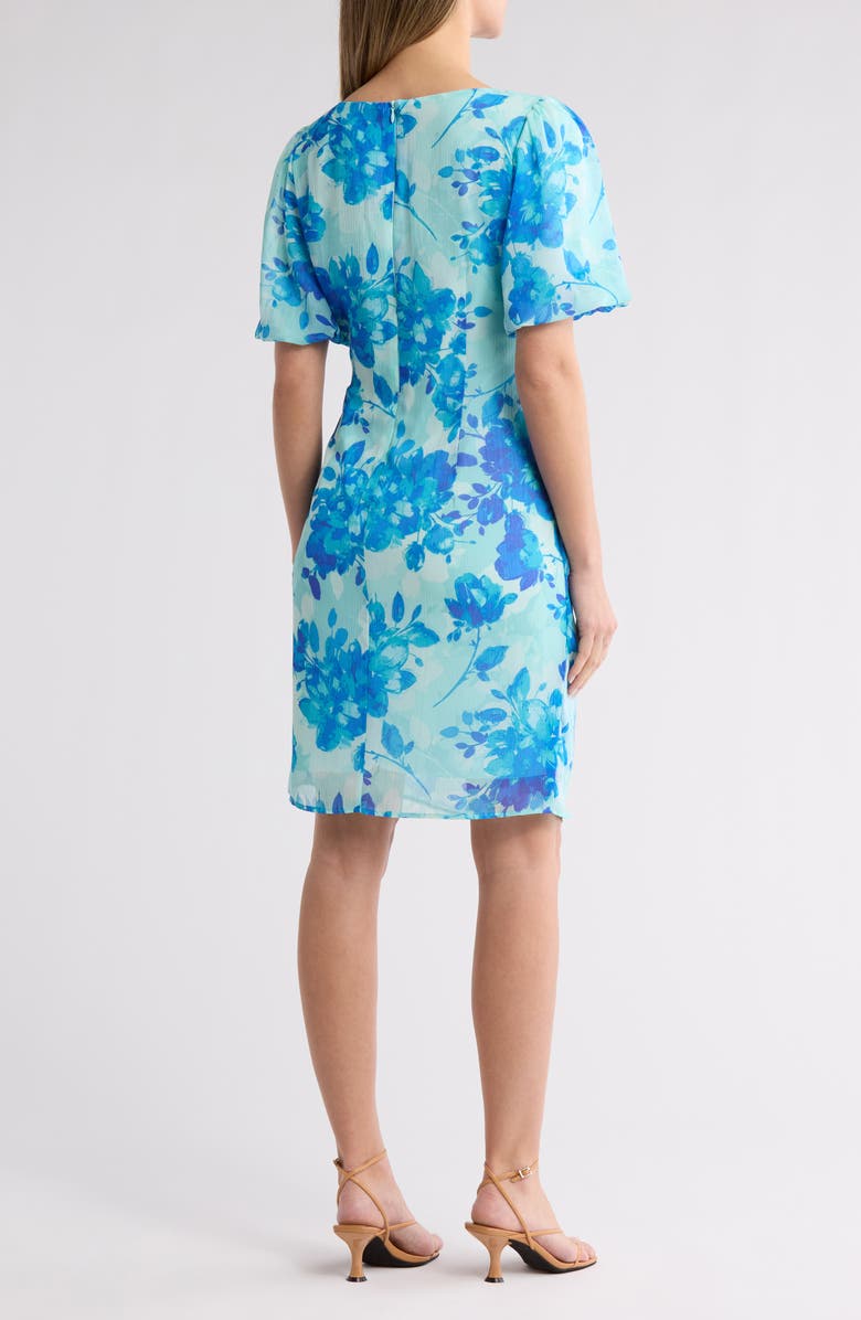 Connected Apparel Bubble Sleeve Faux Wrap Dress, Alternate, color, Turquoise