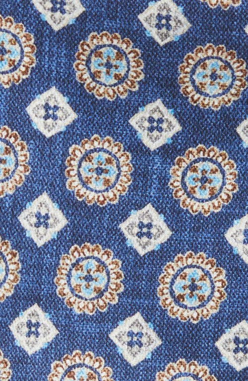 Shop Edward Armah Blue Medallion Print Reversible Silk Pocket Square In Denim