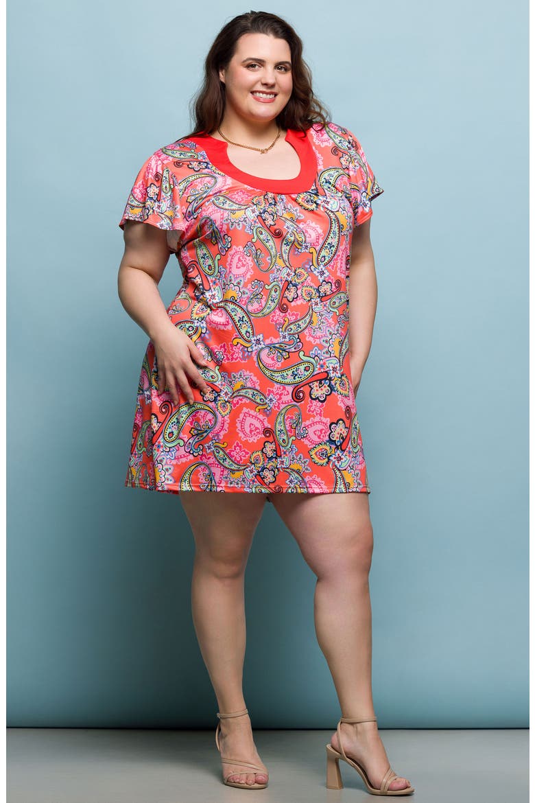 Paisley Flutter Sleeve Minidress, Alternate, color, PINK MULTI