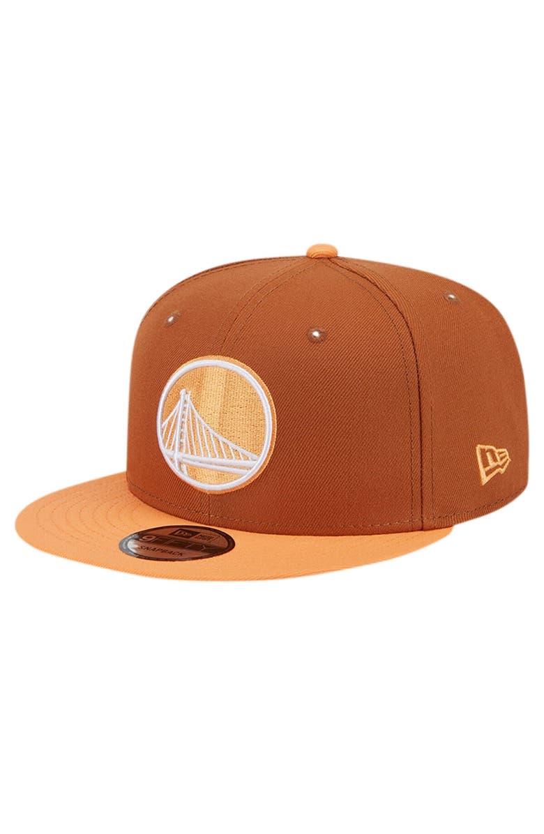 New Era Men's New Era Brown/Orange Golden State Warriors 2-Tone Color Pack 9FIFTY Snapback Hat, Main, color,