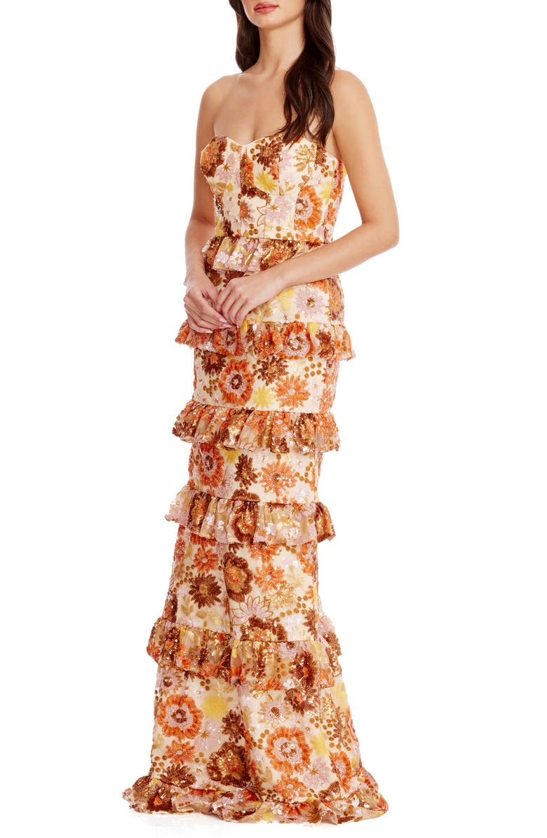 Dress the Population Siriana Strapless Gown, Alternate, color, Amber Multi