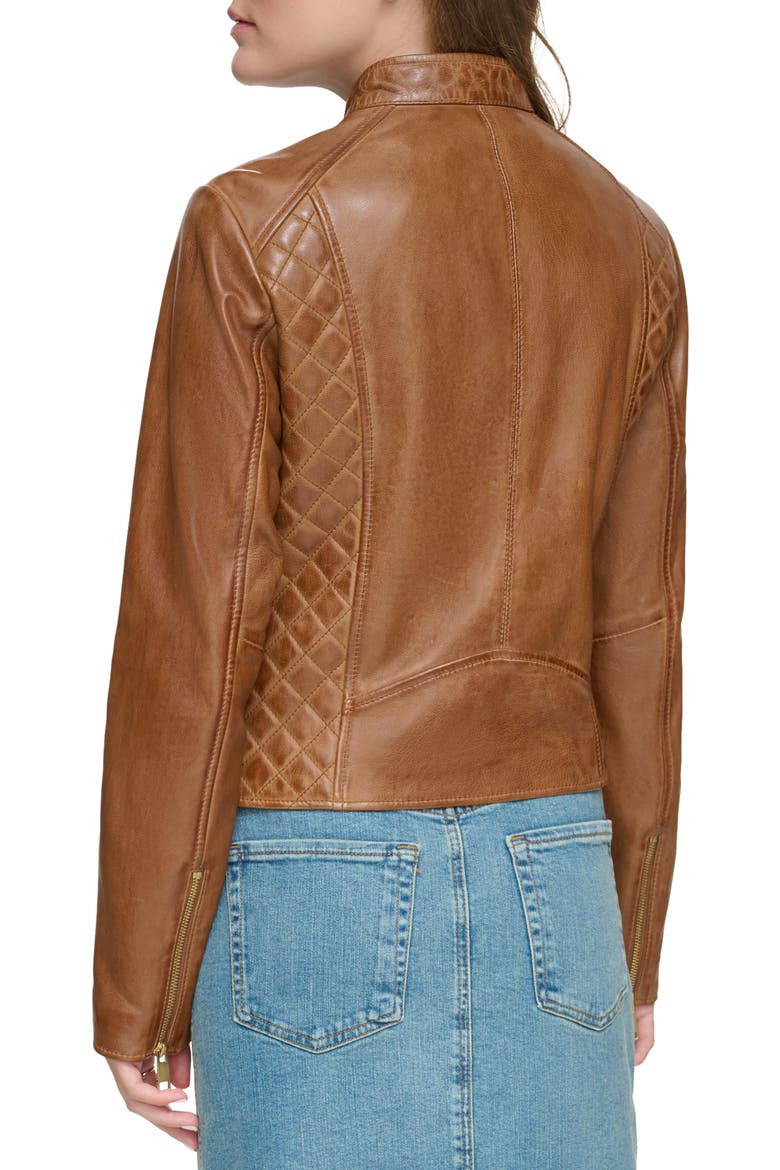 Quilted Panel Leather Jacket, Alternate, color, COGNAC