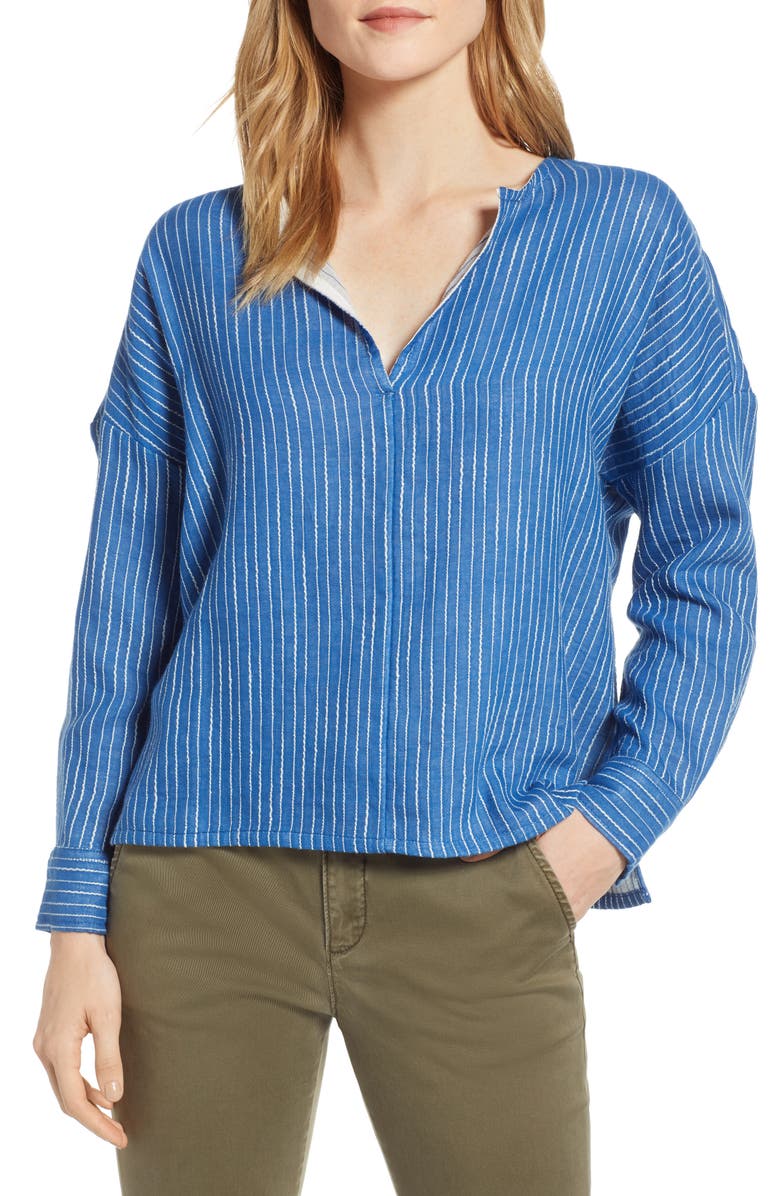 Lou & Grey Stripe Pop-On Shirt, Main, color, 