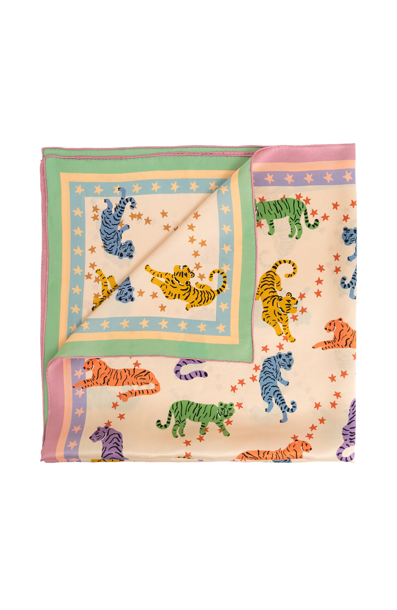 Lost Pattern "Neon Tigers" Large Silk Scarf, Main, color, Pink & Green