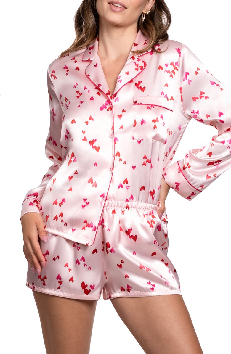 In Bloom by Jonquil Satin Short Pajamas, Alternate, color, Pink Hearts