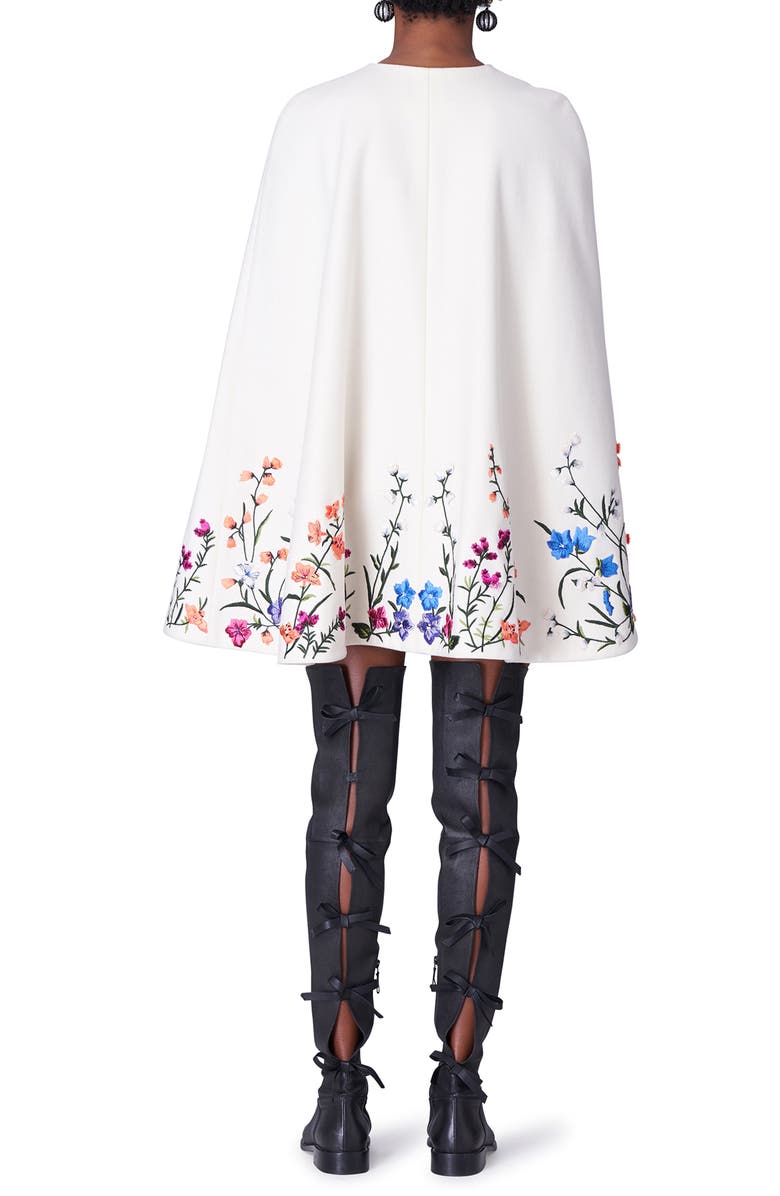Carolina Herrera Floral Embroidered Virgin Wool Blend Cape, Alternate, color,