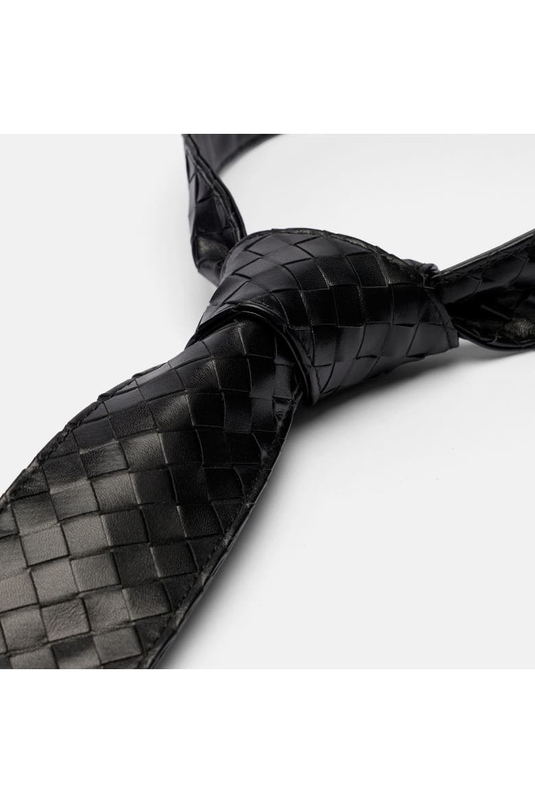Woven Calfskin Leather Tie, Alternate, color, Black