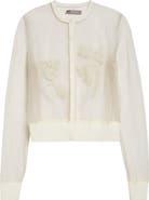 Lela Rose Floral Beaded Sheer Cardigan