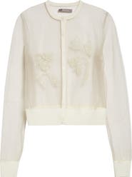Lela Rose Floral Beaded Sheer Cardigan