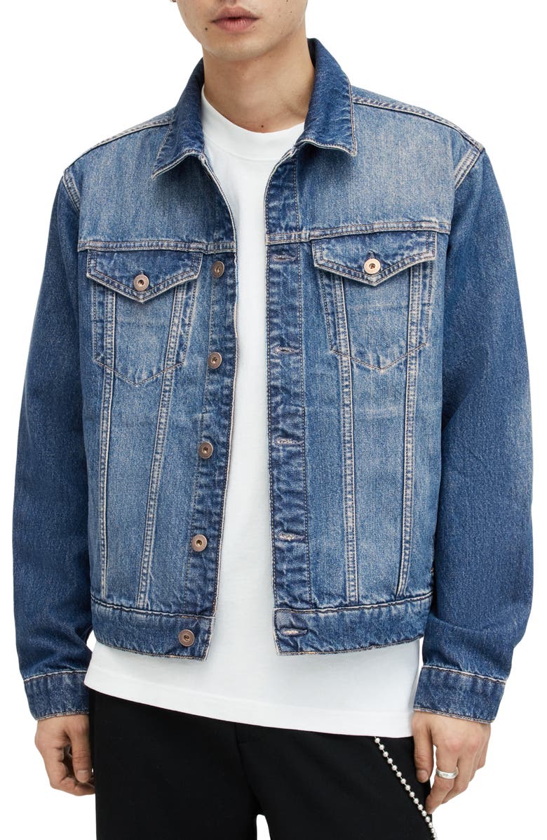AllSaints Hebden Denim Trucker Jacket, Main, color, 