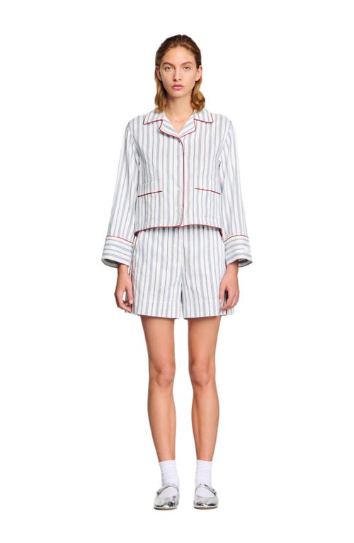 Sandro Bellissima Striped Button-front Shirt In Blue/ecru