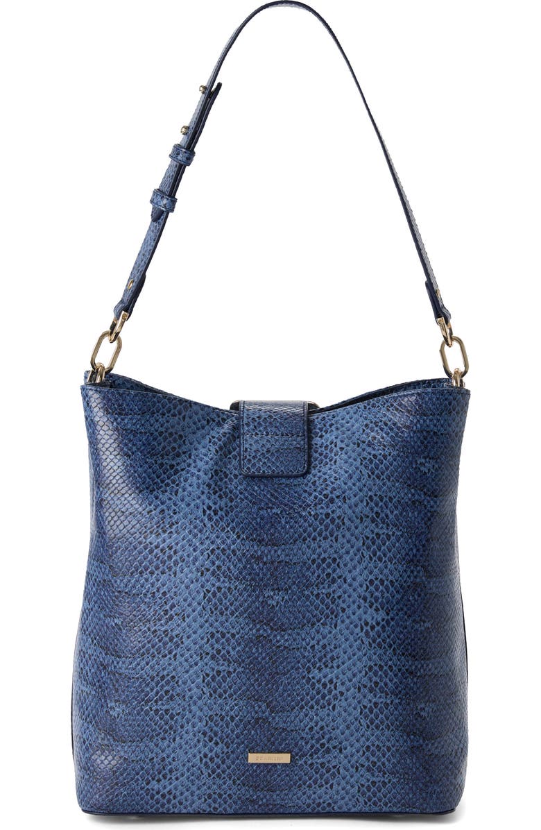 Brahmin Celina Croc Embossed Leather Bucket Bag, Main, color, Navy