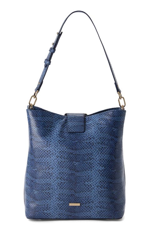 Celina Croc Embossed Leather Bucket Bag
