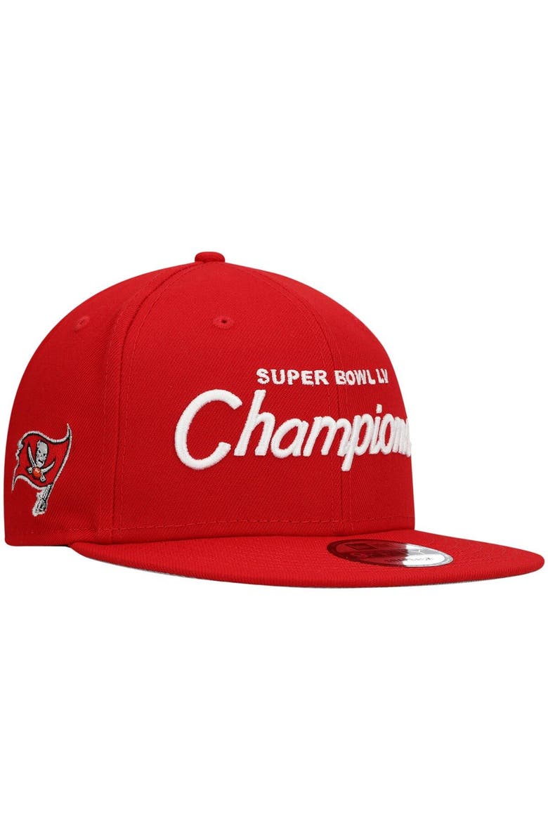 New Era Men's New Era Red Tampa Bay Buccaneers Super Bowl LV Champions Retro Script 9FIFTY Snapback Hat, Alternate, color, 