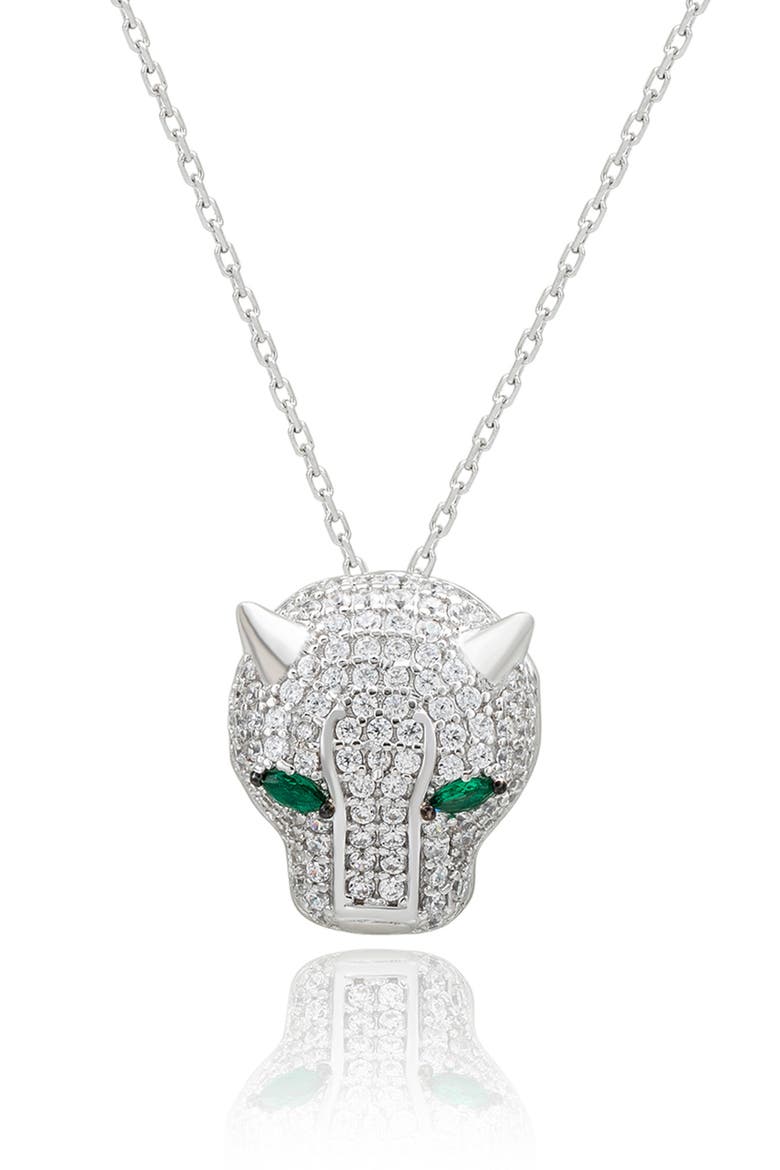 Pavé Cubic Zirconia Panther Head Pendant Necklace, Main, color, SILVER/ CUBIC ZIRCONIA