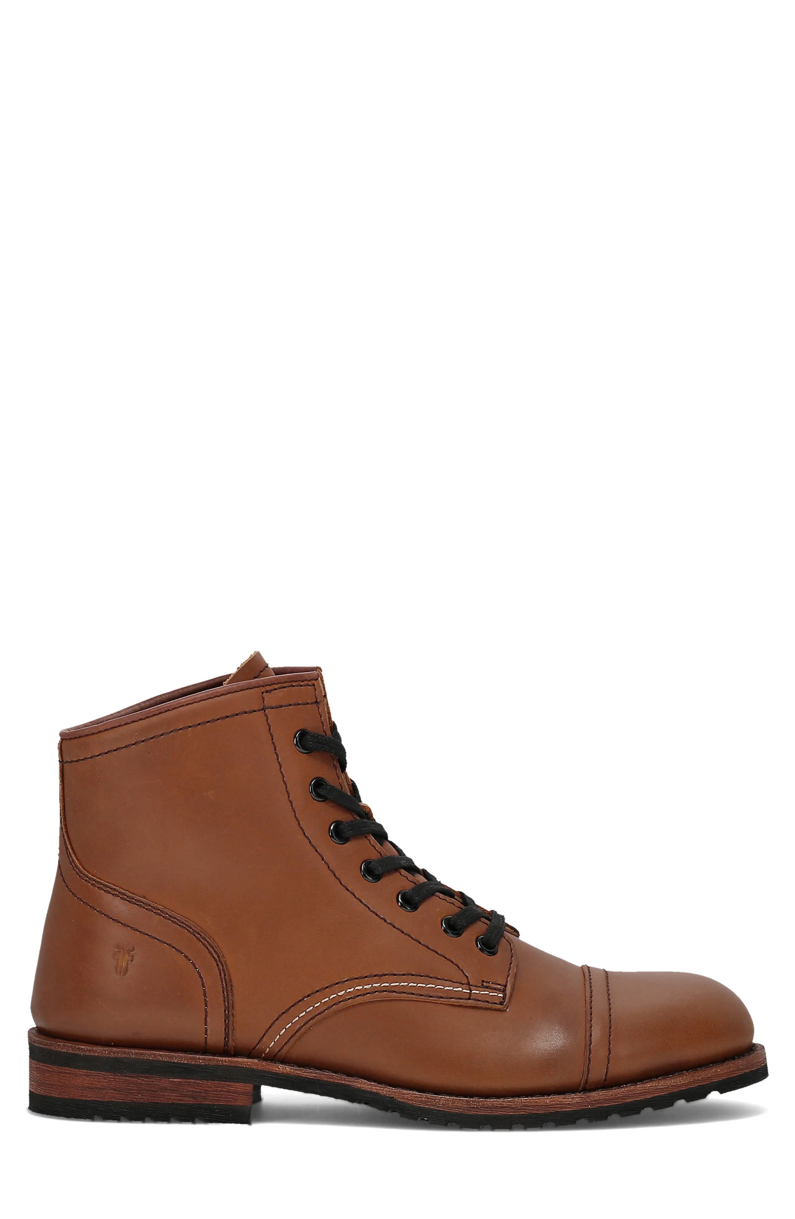 Frye Landon Lace-Up Cap Toe Boot, Alternate, color, Saddle