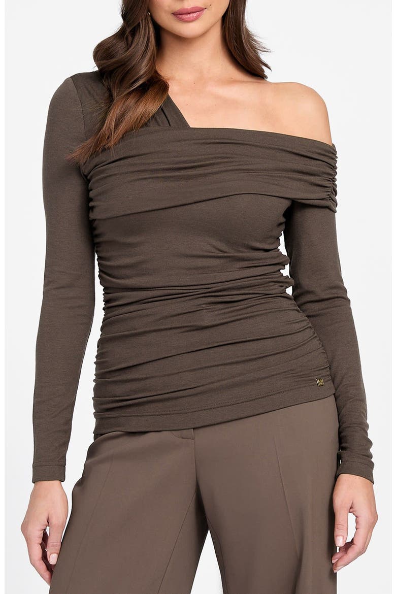 Astrid Shirred Asymmetric Top, Main, color, DARK