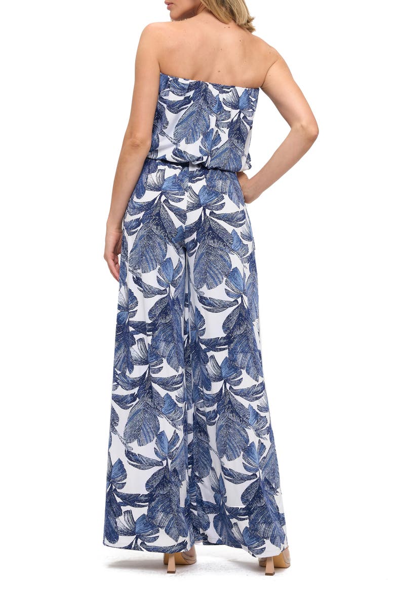 Floral Print Strapless Wide Leg Jumpsuit, Alternate, color, BLUE/ WHITE