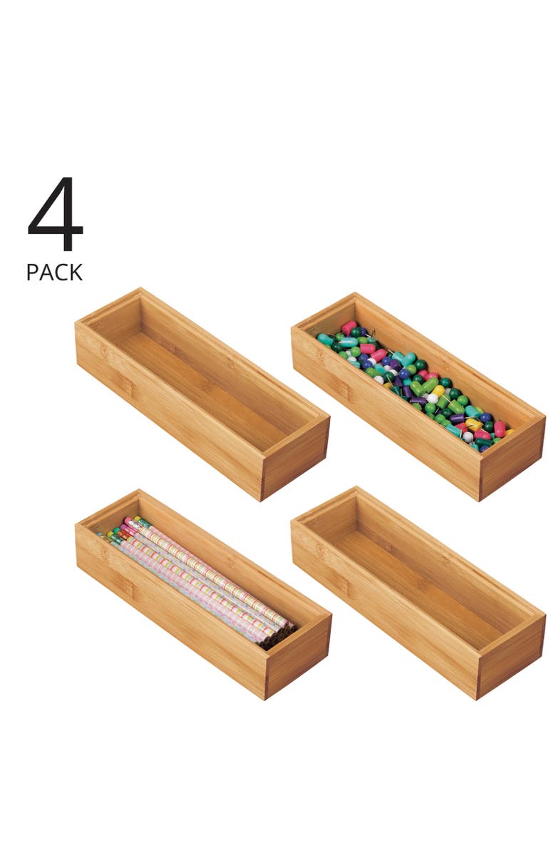 mDesign Wooden Wood Office Drawer Organizer Box Tray - 4 Pack, Alternate, color, Natural