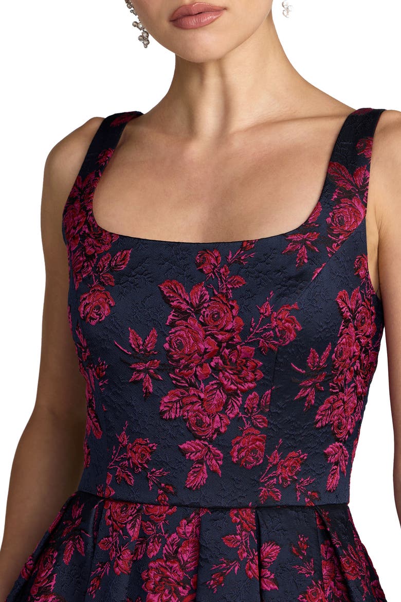 Brocade Square Neck Dress, Alternate, color, Fuchsia Multi