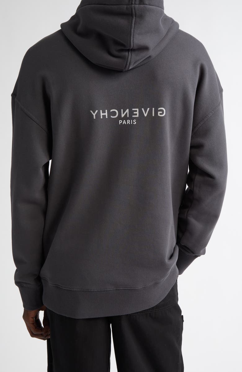 Givenchy Slim Fit Reverse Cotton Logo Hoodie, Alternate, color, Charcoal