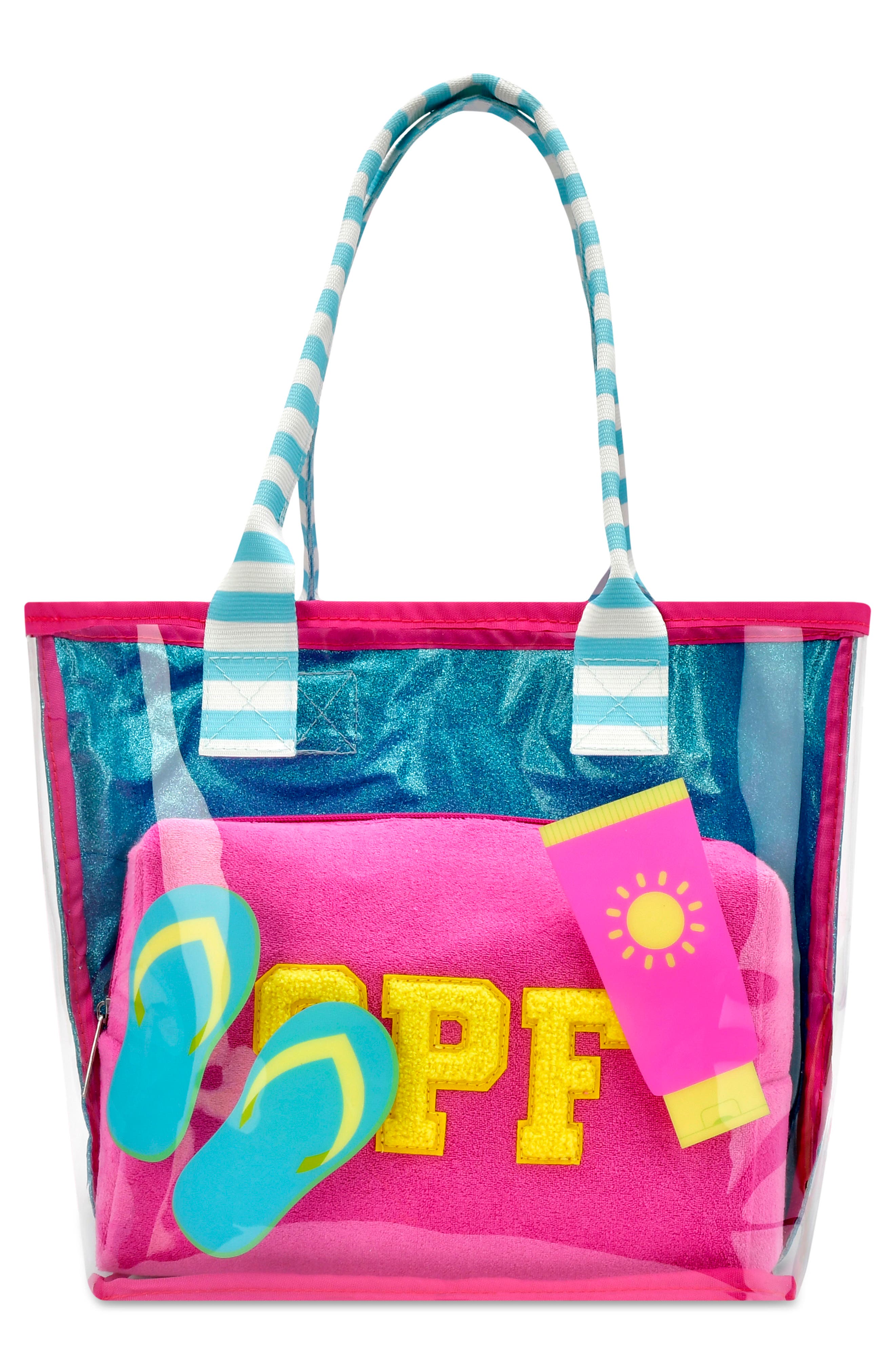 Iscream Kids' Pool Party Clear Tote & Zip Pouch Set, Main, color, Pink/Blue Multi